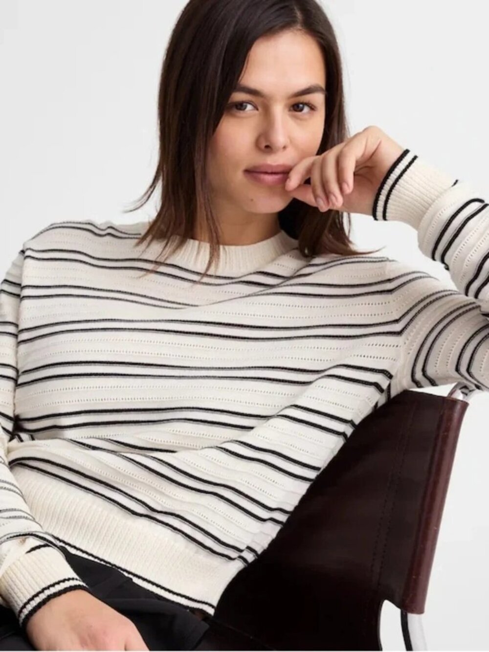 Madewell Striped Textured-Stitch Crewneck Sweater in 100% Cotton SIZE XXS